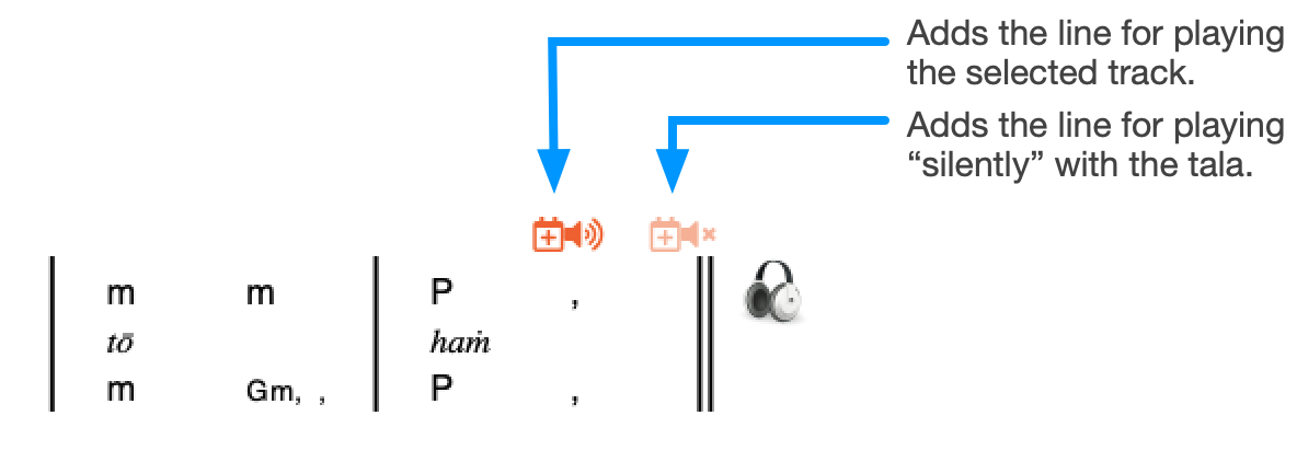 Widgets to add notation lines to practice set